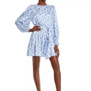 Alice + Olivia Molli Blue and White Belted Mini Dress Size 10